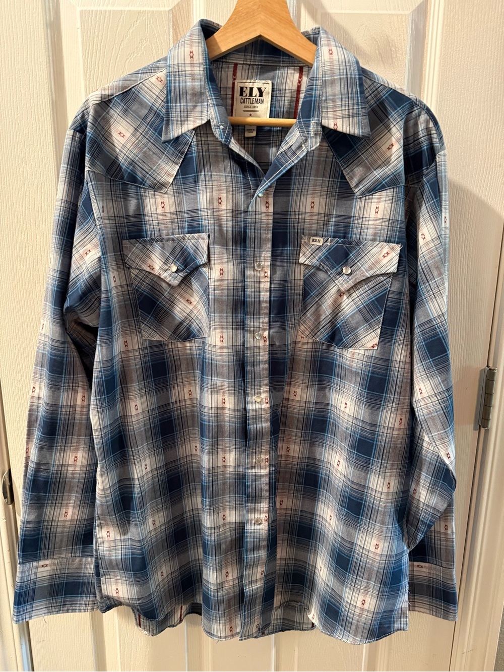 Ely Cattleman Blue and White Plaid Western Snap Shirt
